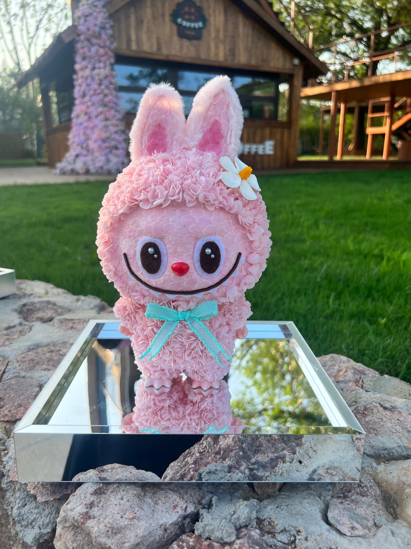 Labubu Figure inspired (Pink) Handmade Preserved Hydrangea โ Cute Decoration Gift