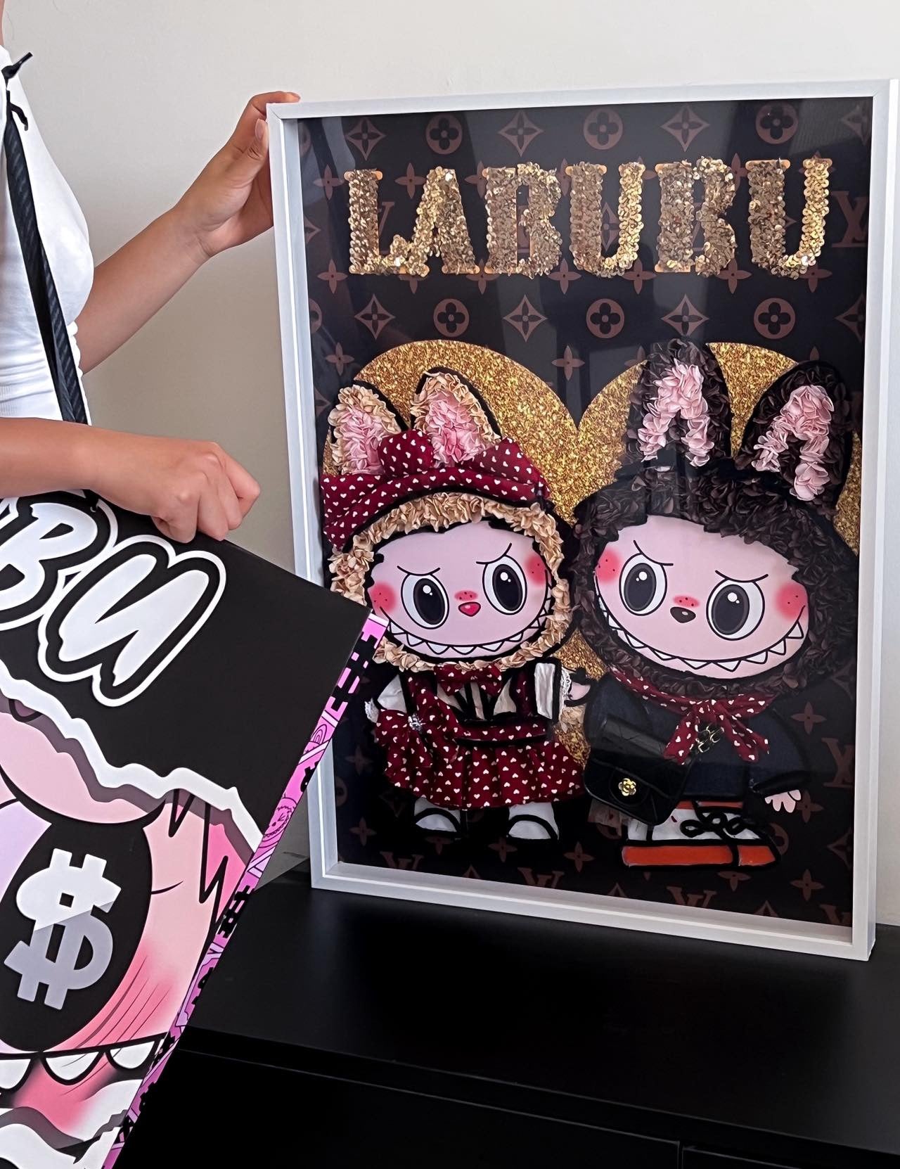 LABUBU Preserved Flower Art Frame | Handmade Luxury-Inspired Shadow Box