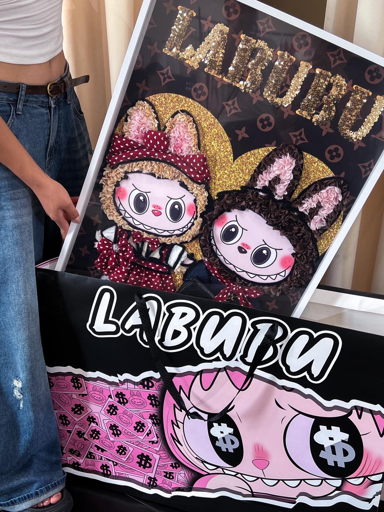 LABUBU Preserved Flower Art Frame | Handmade Luxury-Inspired Shadow Box