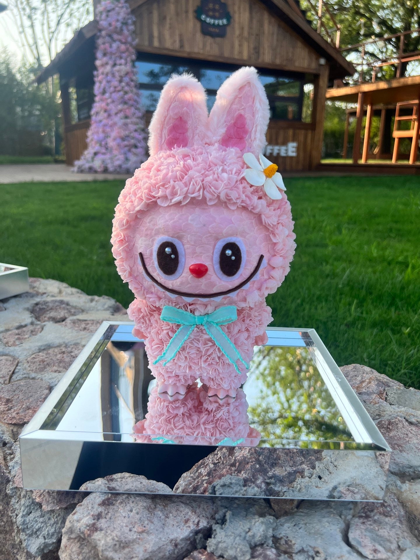 Labubu Figure inspired (Pink) Handmade Preserved Hydrangea โ Cute Decoration Gift