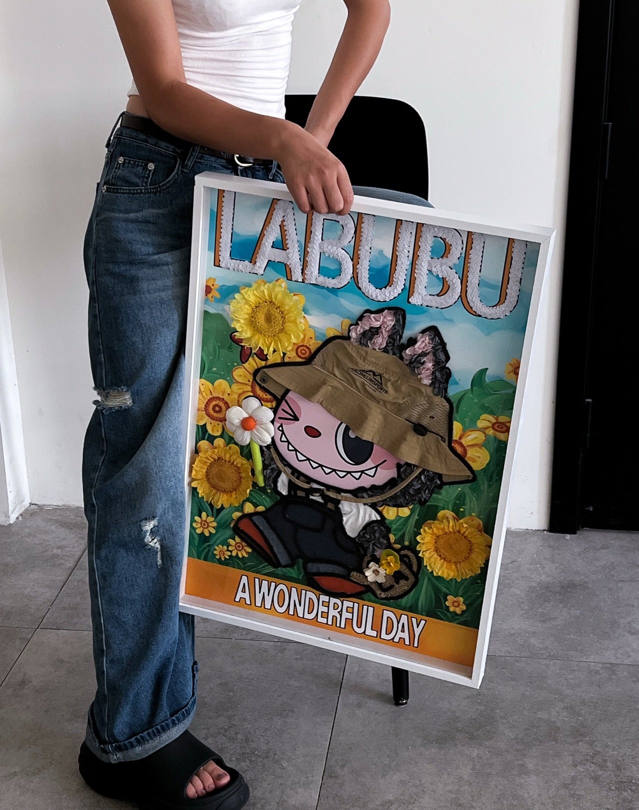 LABUBU Preserved Flower Art Frame | “A Wonderful Day” Handmade Shadow Box
