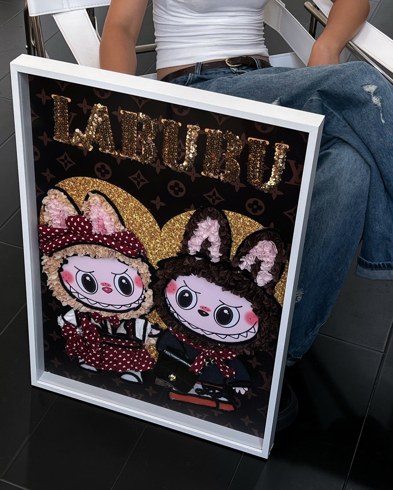 LABUBU Preserved Flower Art Frame | Handmade Luxury-Inspired Shadow Box
