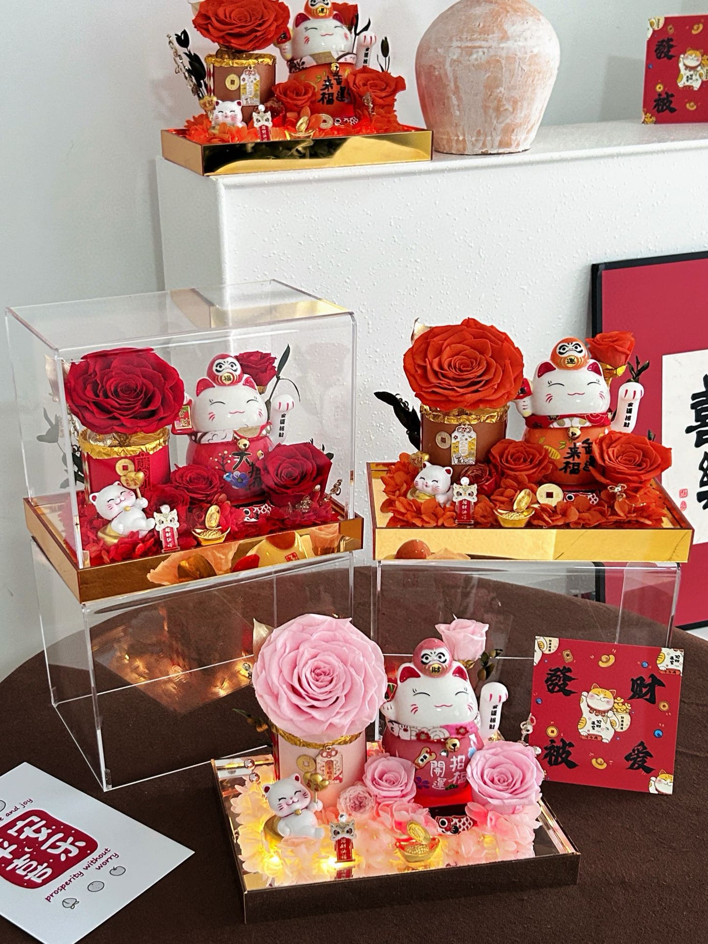 Prosperity Lucky Cat Preserved Flower Box | 招财进宝永生花礼盒