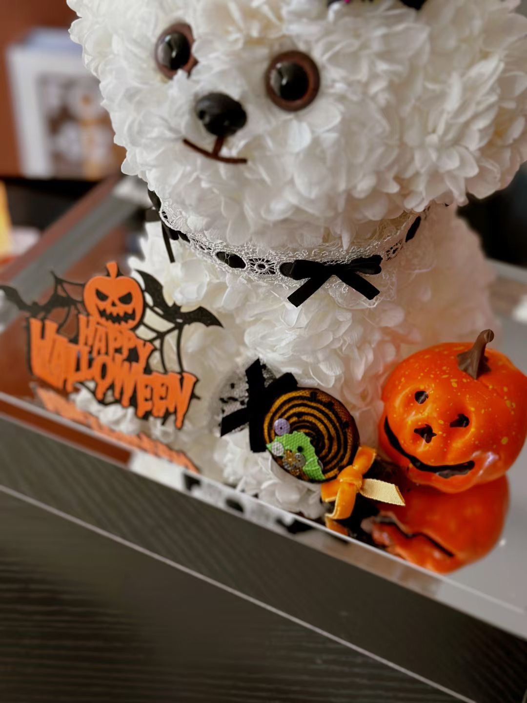 Halloween Limited Preserved Flower Dog | Medium Dog Halloween Display | Trick or Treat Themed Arrangement