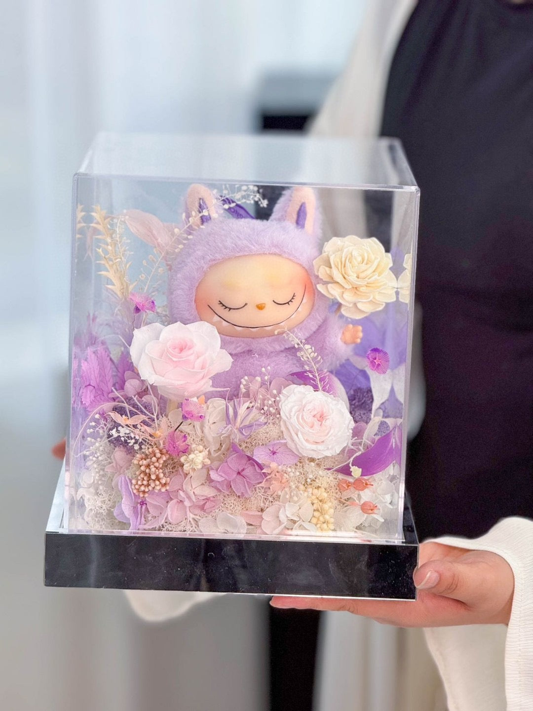 Preserved Flower Acrylic Box with Doll (Inspired by Labubu Style)