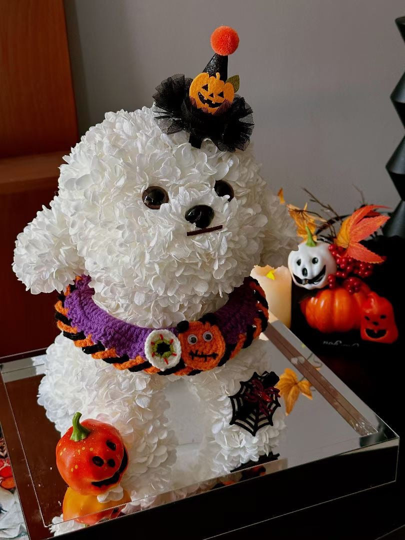 Halloween Limited Preserved Flower Dog | Large Dog Halloween Display | Trick or Treat Themed Floral Art