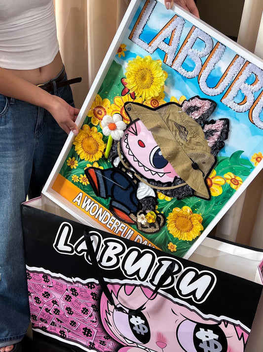 LABUBU Preserved Flower Art Frame | “A Wonderful Day” Handmade Shadow Box