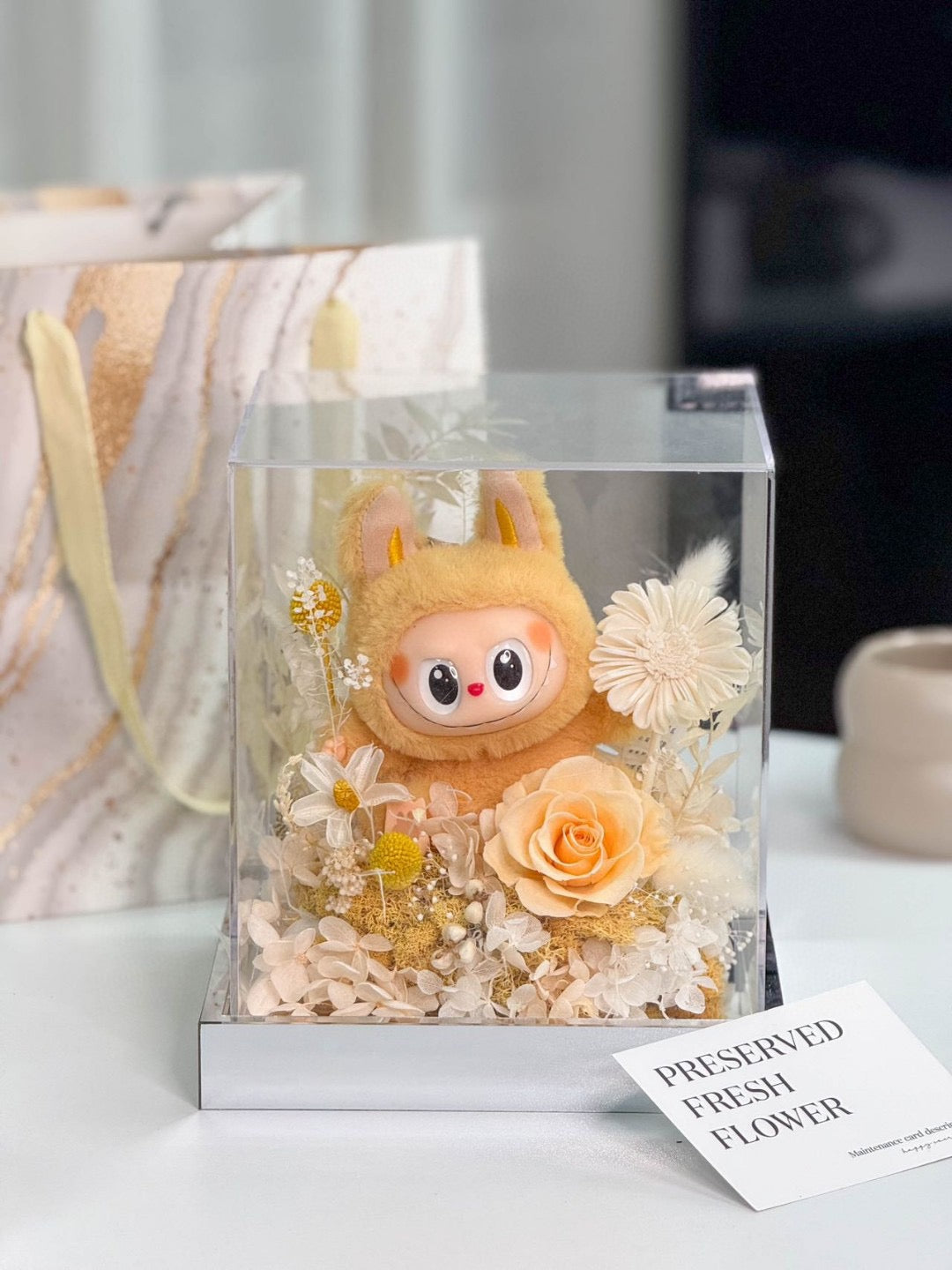 Preserved Flower Acrylic Box with Doll (Inspired by Labubu Style)