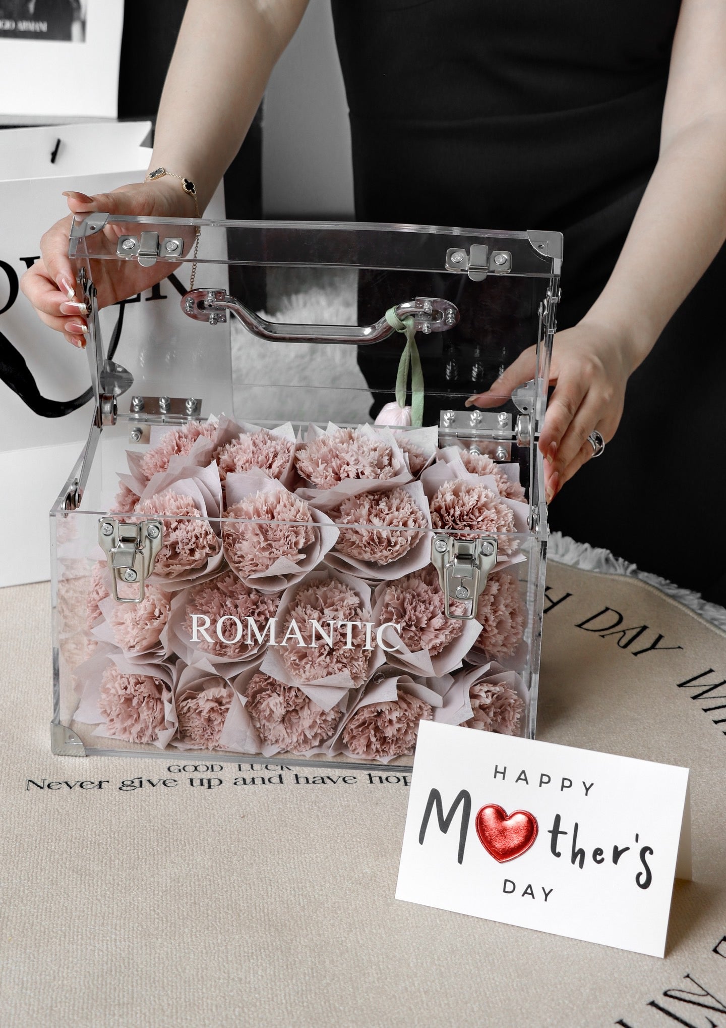 Preserved Carnation Flower Handbag — Elegant Mother’s Day Gift