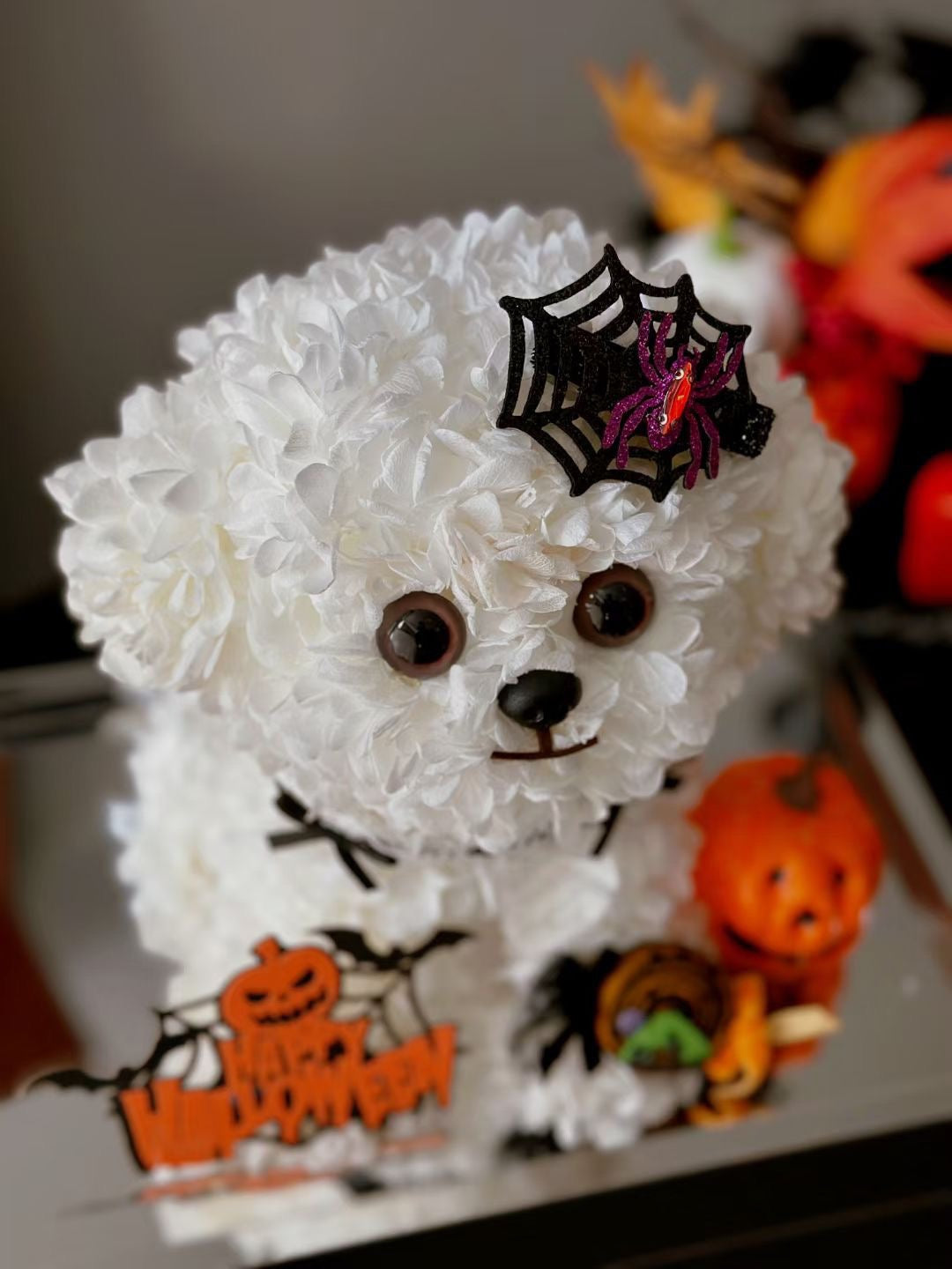 Halloween Limited Preserved Flower Dog | Medium Dog Halloween Display | Trick or Treat Themed Arrangement