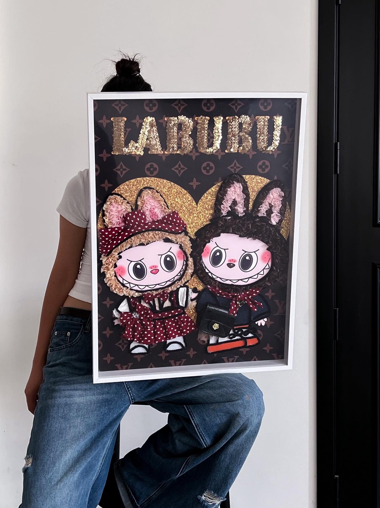 LABUBU Preserved Flower Art Frame | Handmade Luxury-Inspired Shadow Box