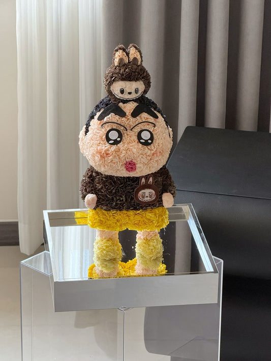 LABUBU x Crayon Shin-chan Preserved Flower Figurine | Handmade Forever Flower Art
