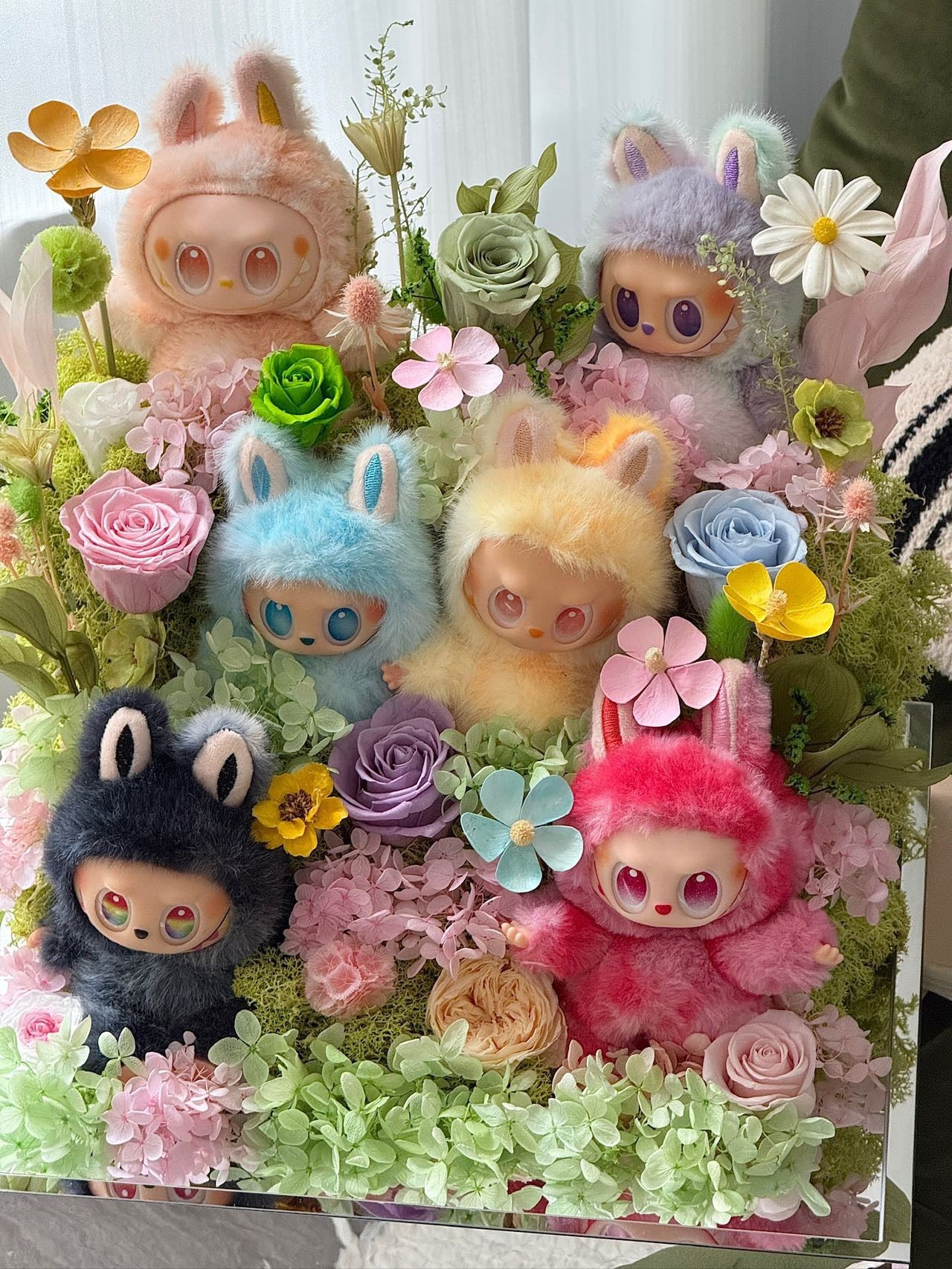 Labubu Inspired doll - Extra Large Preserved Flower Garden with Dolls
