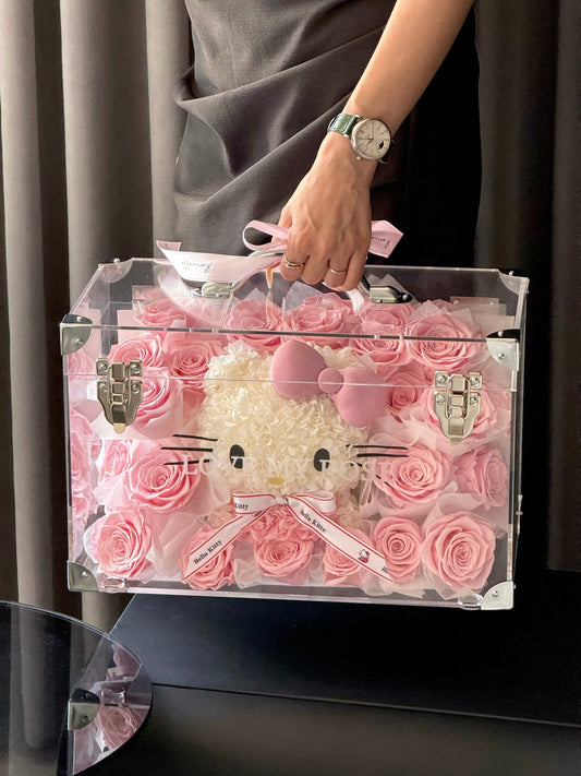 Elegant Hello Kitty Preserved Rose Suitcase | Hello Kitty-Inspired Forever Flower Gift