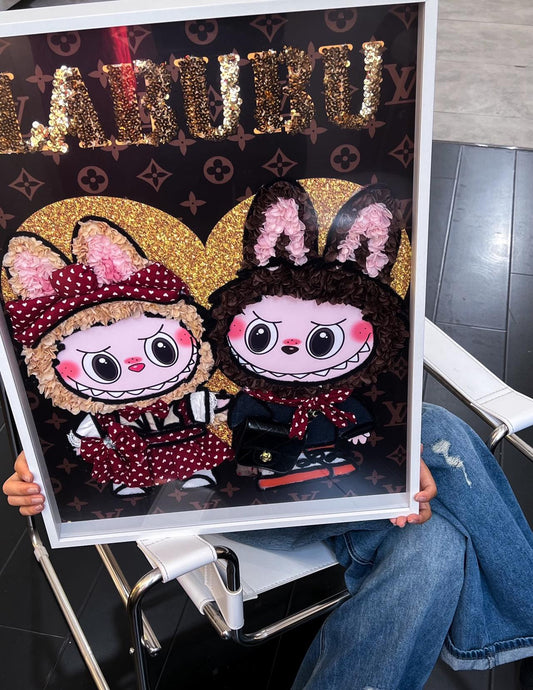 LABUBU Preserved Flower Art Frame | Handmade Luxury-Inspired Shadow Box