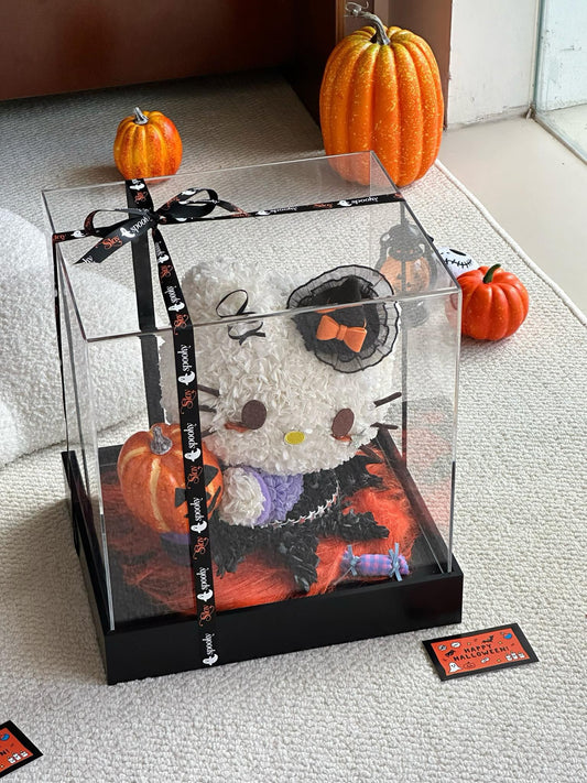 Halloween Preserved Flower Kitty | Pumpkin Theme Kitty Arrangement | Limited Edition Halloween Display