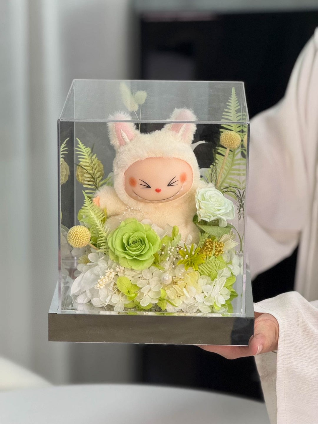 Preserved Flower Acrylic Box with Doll (Inspired by Labubu Style)