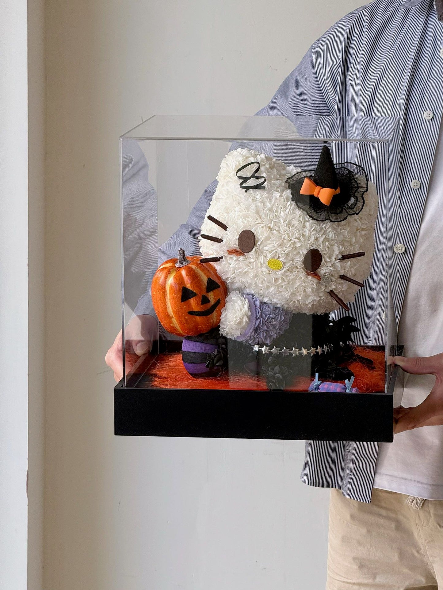 Halloween Preserved Flower Kitty | Pumpkin Theme Kitty Arrangement | Limited Edition Halloween Display