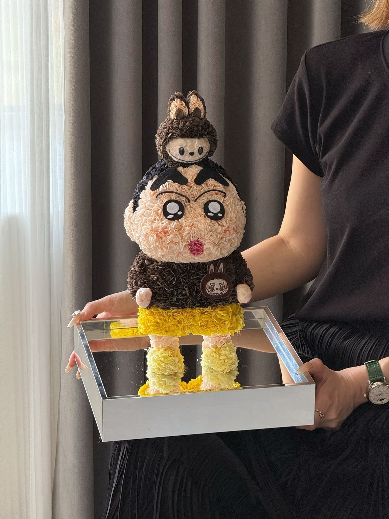 LABUBU x Crayon Shin-chan Preserved Flower Figurine | Handmade Forever Flower Art