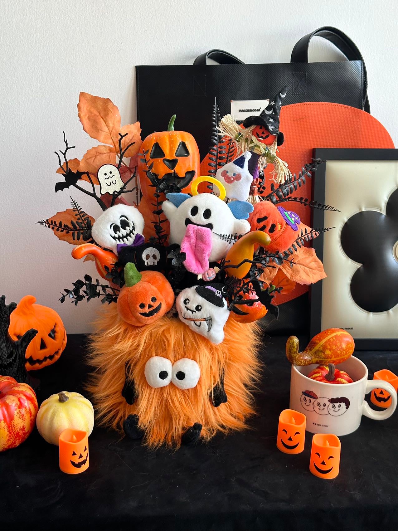 Halloween Plush Bouquet | Monster & Ghost Plush Arrangement | Cute Spooky Hug Bucket