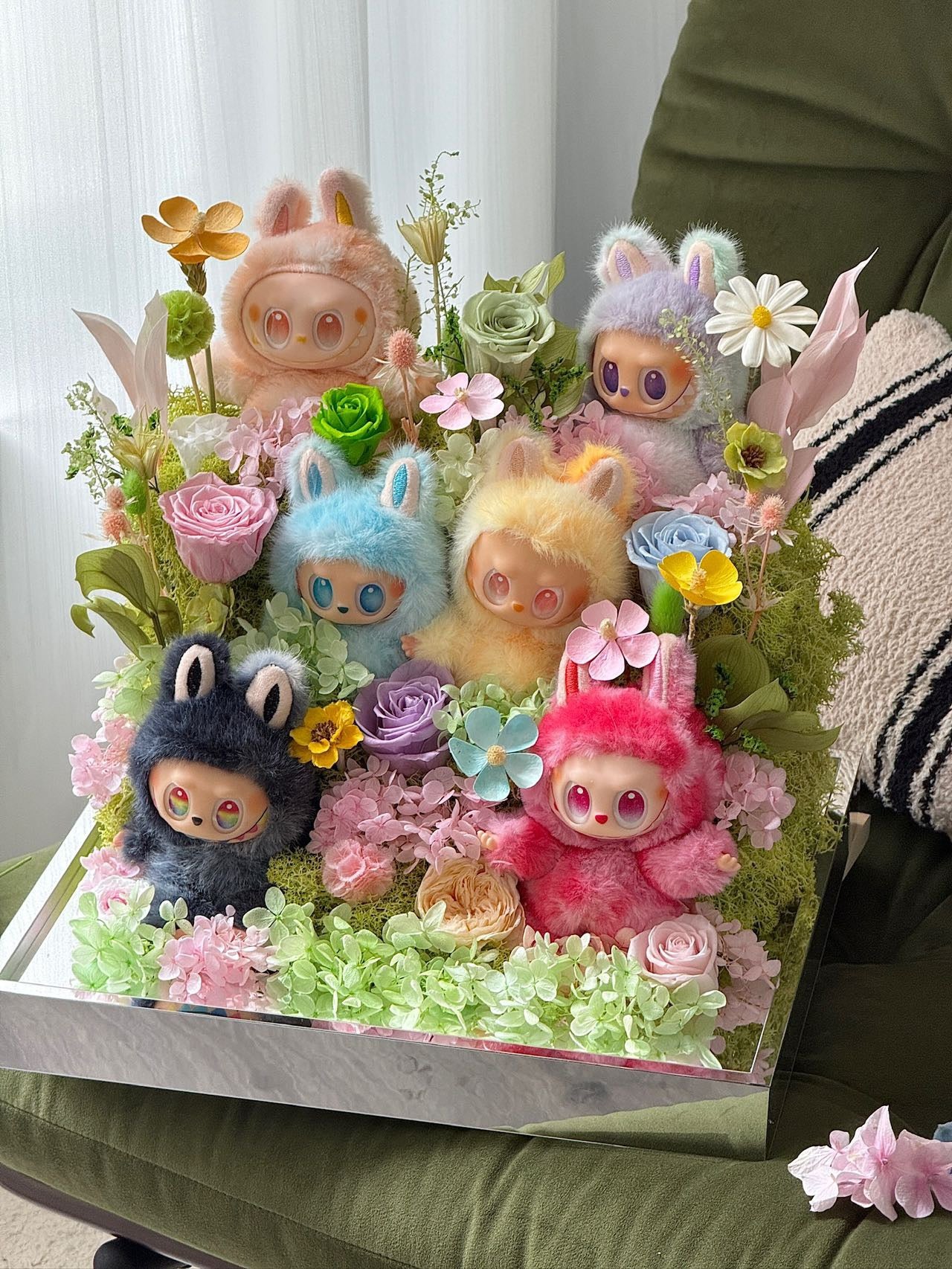 Labubu Inspired doll - Extra Large Preserved Flower Garden with Dolls