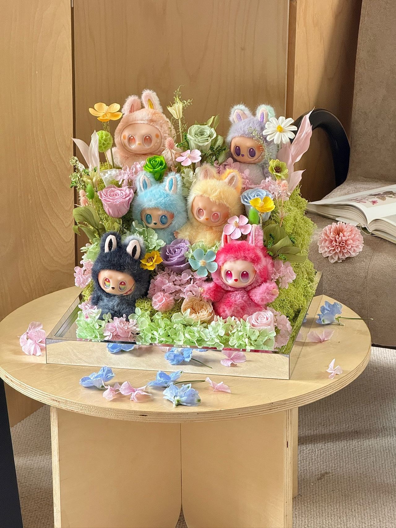 Labubu Inspired doll - Extra Large Preserved Flower Garden with Dolls