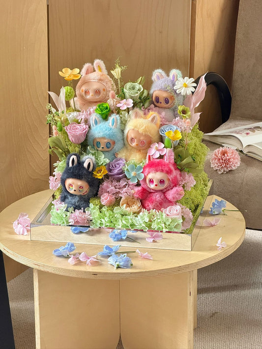 Labubu Inspired doll - Extra Large Preserved Flower Garden with Dolls