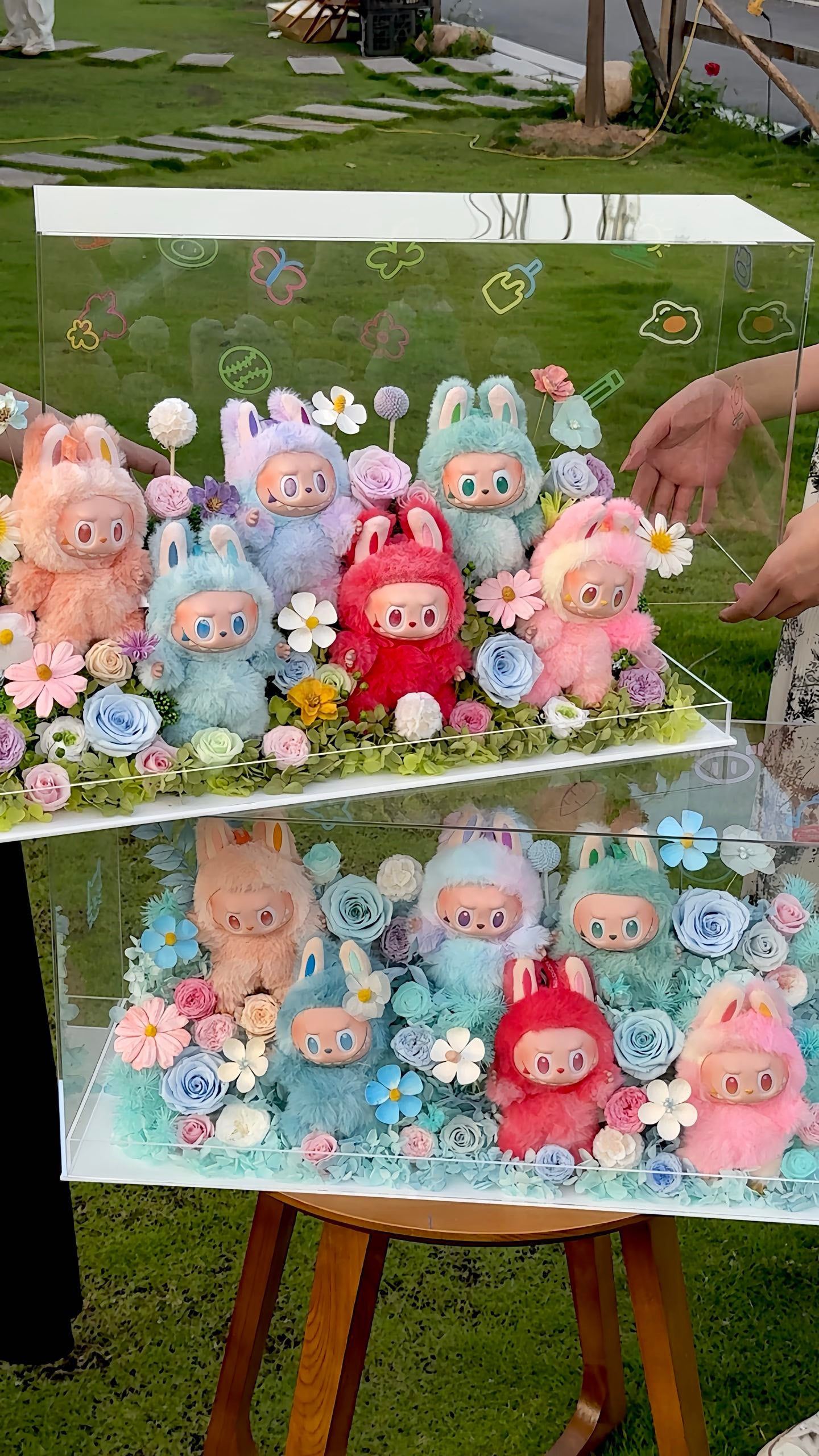 Labubu inspired - Extra Large Preserved Flower Garden with Dolls