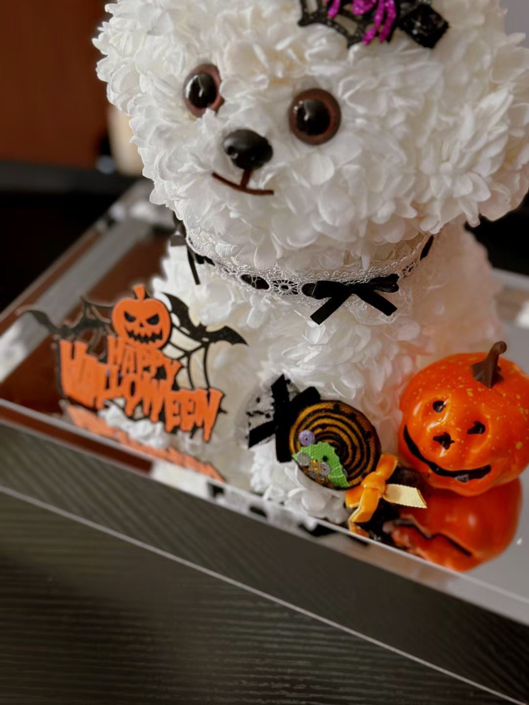 Halloween Limited Preserved Flower Dog | Medium Dog Halloween Display | Trick or Treat Themed Arrangement