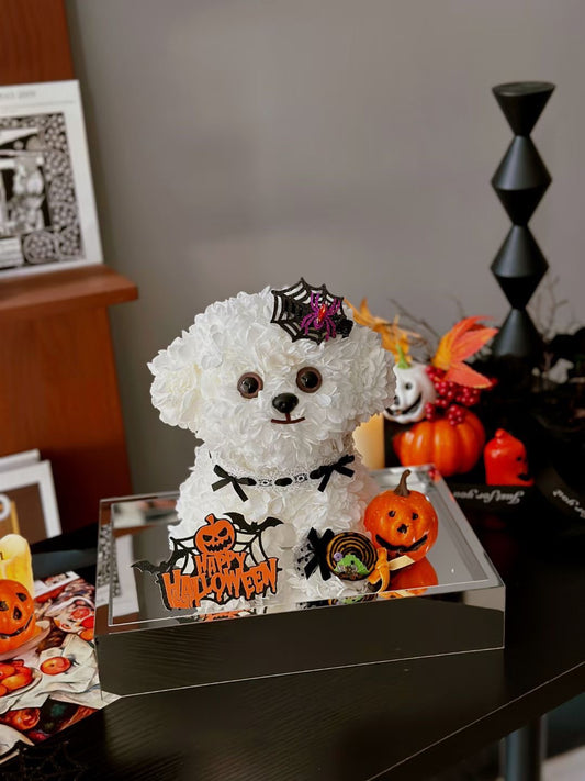 Halloween Limited Preserved Flower Dog | Medium Dog Halloween Display | Trick or Treat Themed Arrangement