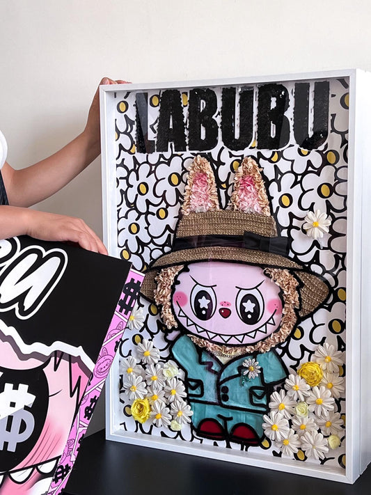 LABUBU Preserved Flower Art Frame | Spring Garden Handmade Shadow Box