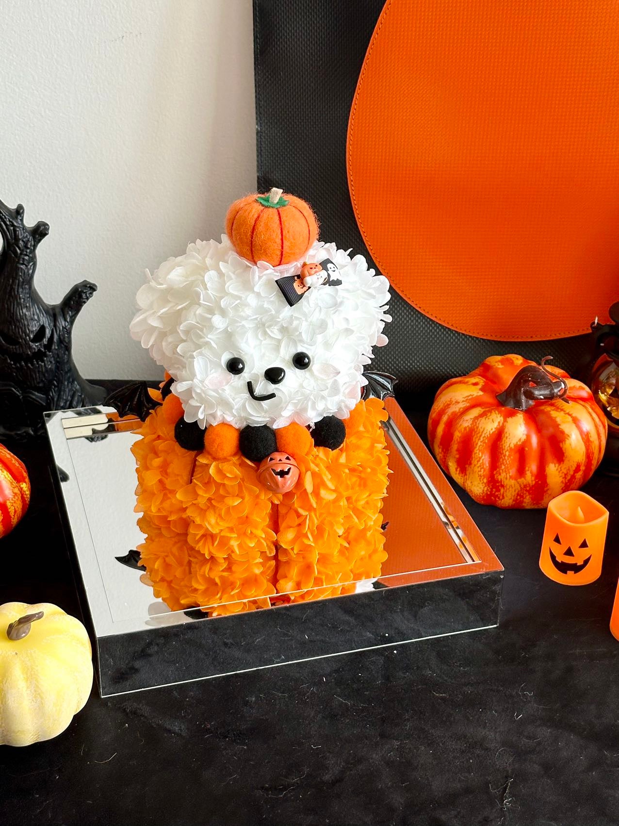 Halloween Preserved Flower Pumpkin Dog | Mini Pumpkin Dog Display | Acrylic Gift Box