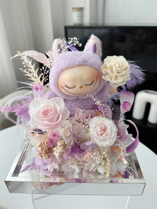 Preserved Flower Acrylic Box with Doll (Inspired by Labubu Style)