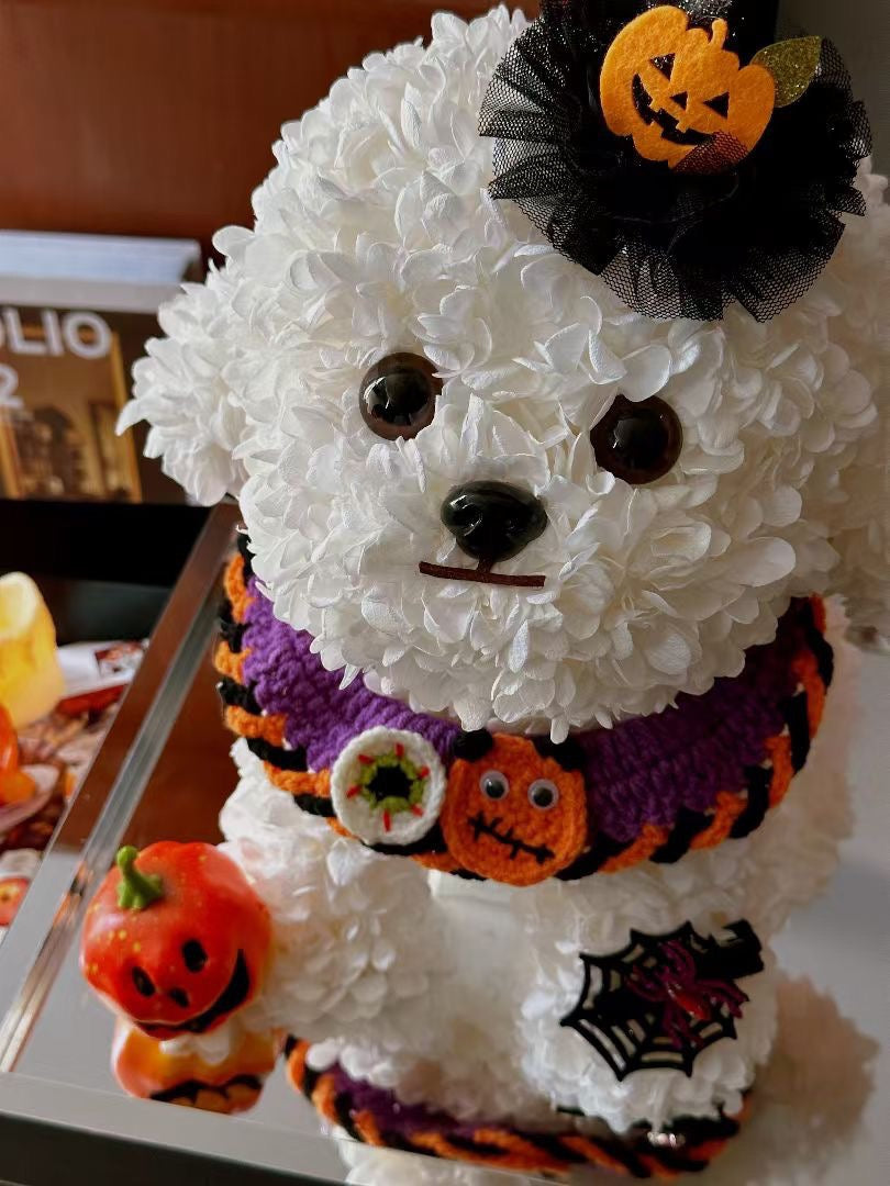 Halloween Limited Preserved Flower Dog | Large Dog Halloween Display | Trick or Treat Themed Floral Art