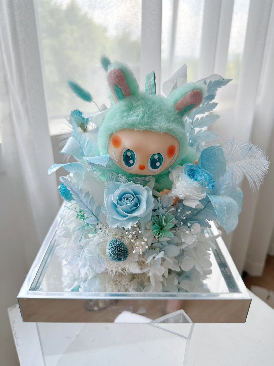 Preserved Flower Acrylic Box with Doll (Inspired by Labubu Style)