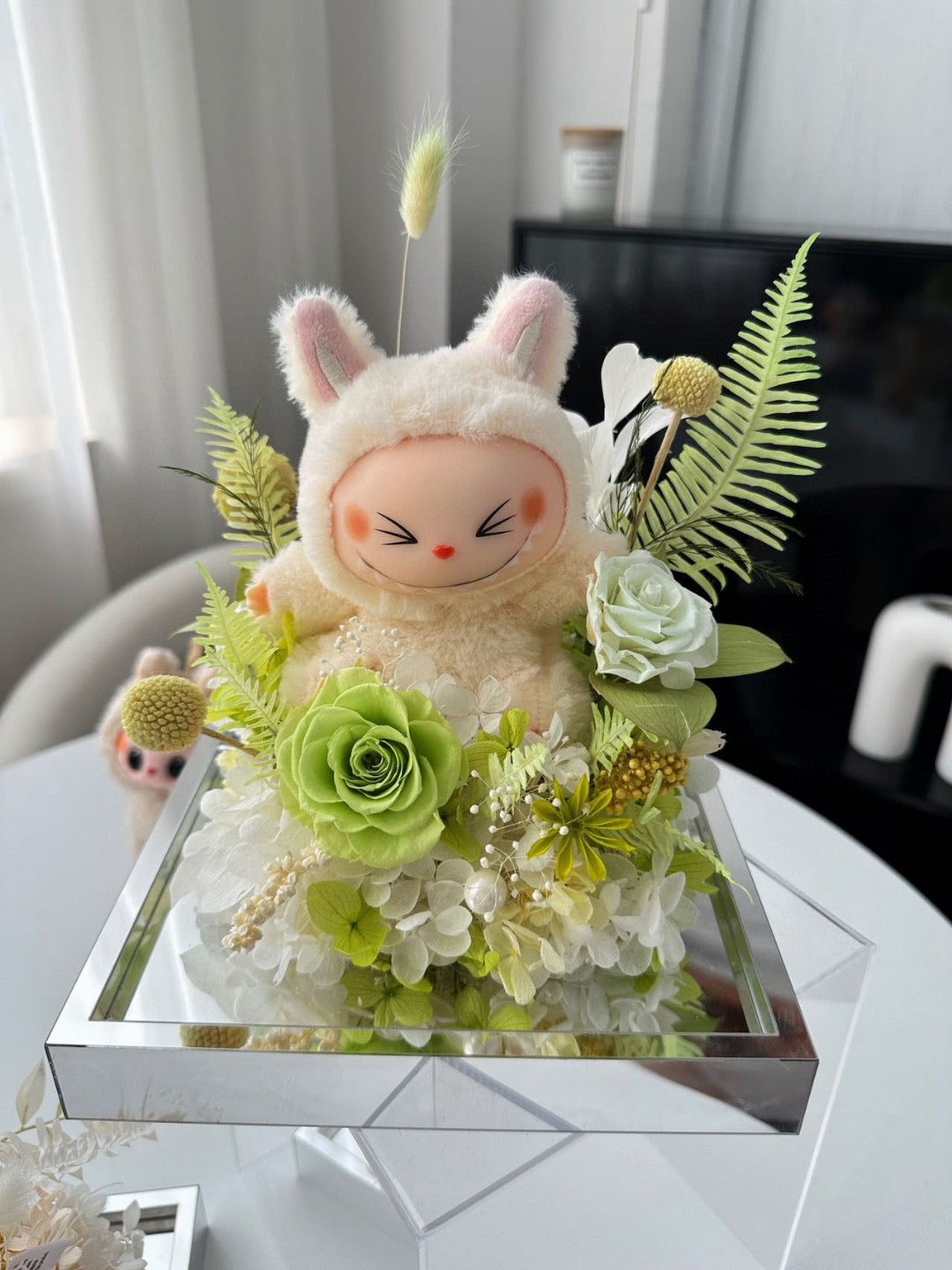 Preserved Flower Acrylic Box with Doll (Inspired by Labubu Style)