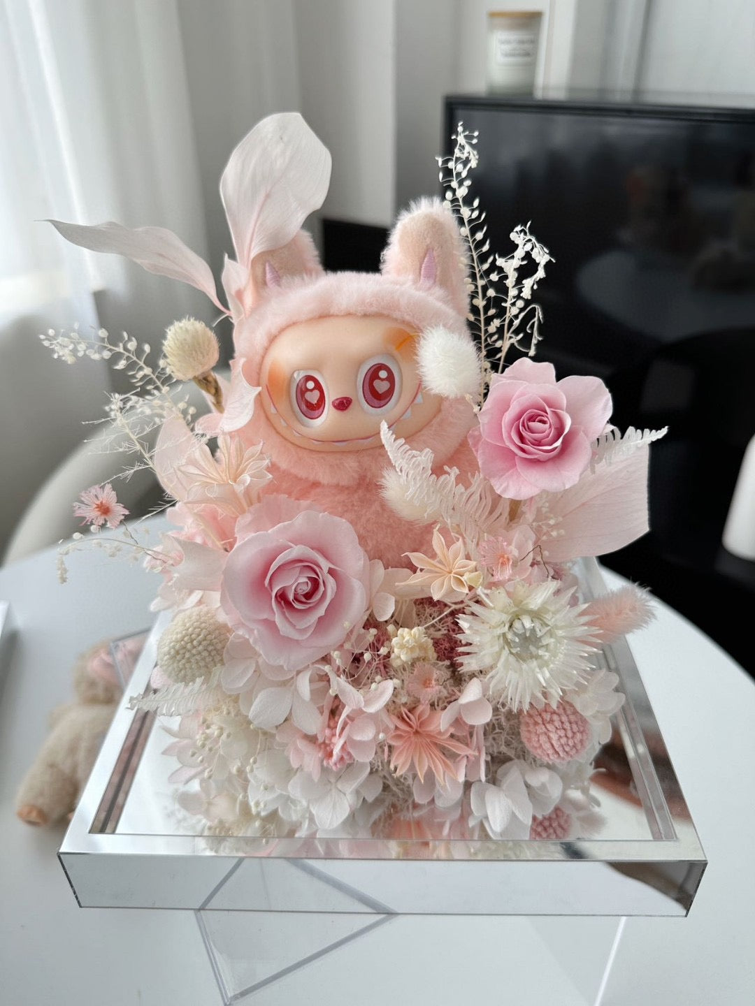 Preserved Flower Acrylic Box with Doll (Inspired by Labubu Style)