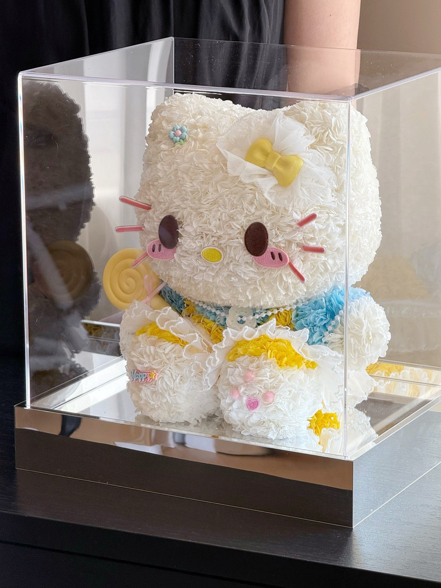 Seated Blue Hello Kitty Preserved Flower Doll | Handmade Forever Flower Art