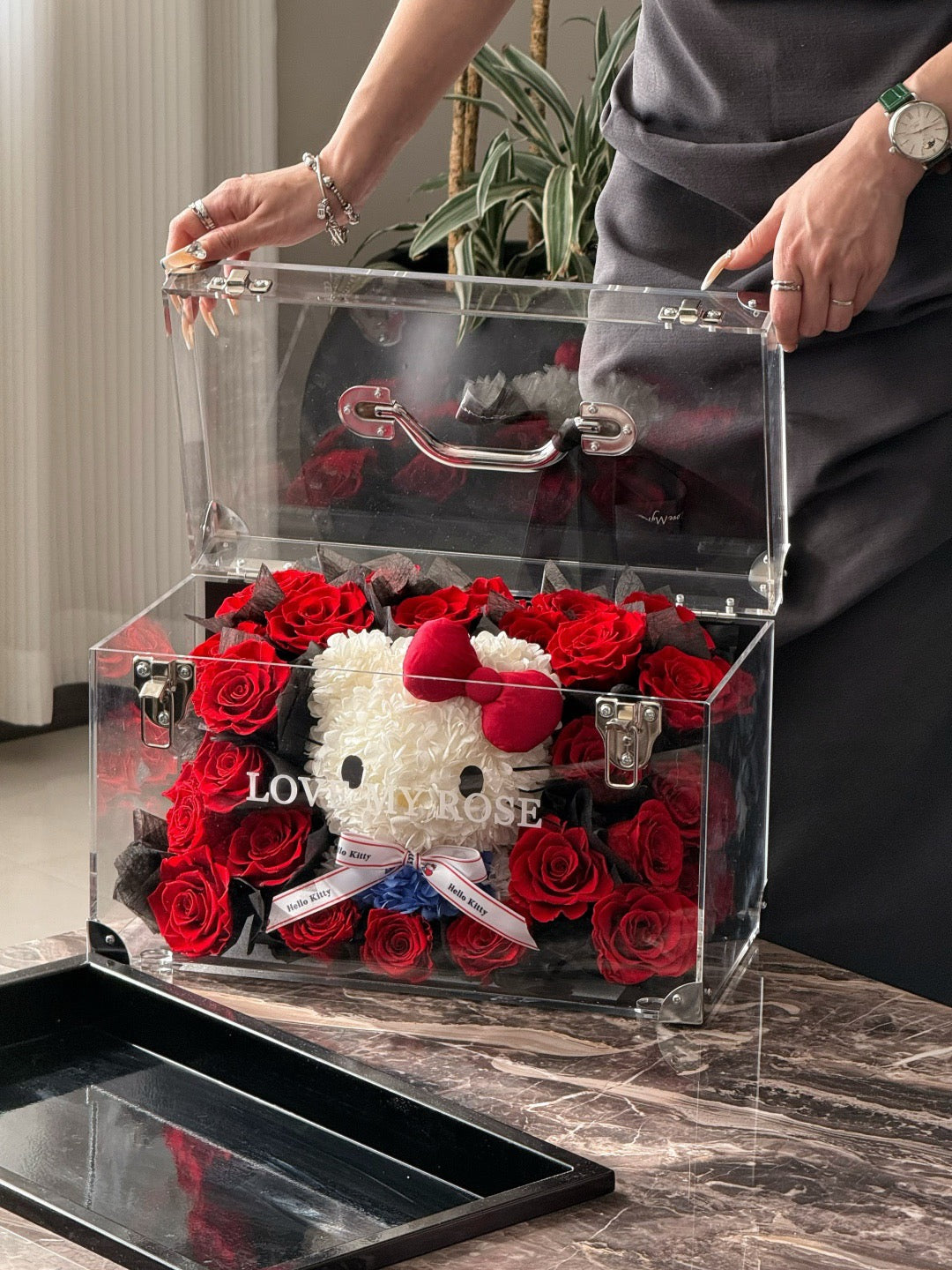 Garden Kitty Preserved Rose Suitcase | Hello Kitty-Inspired Forever Flower Gift