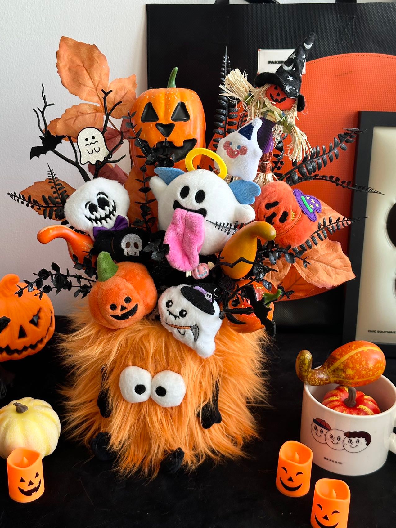 Halloween Plush Bouquet | Monster & Ghost Plush Arrangement | Cute Spooky Hug Bucket