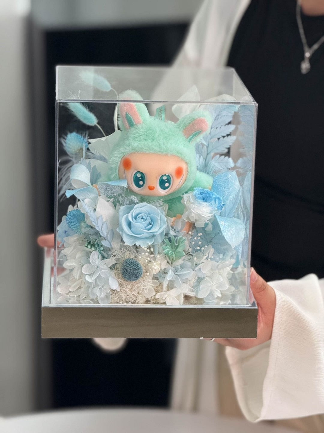 Preserved Flower Acrylic Box with Doll (Inspired by Labubu Style)