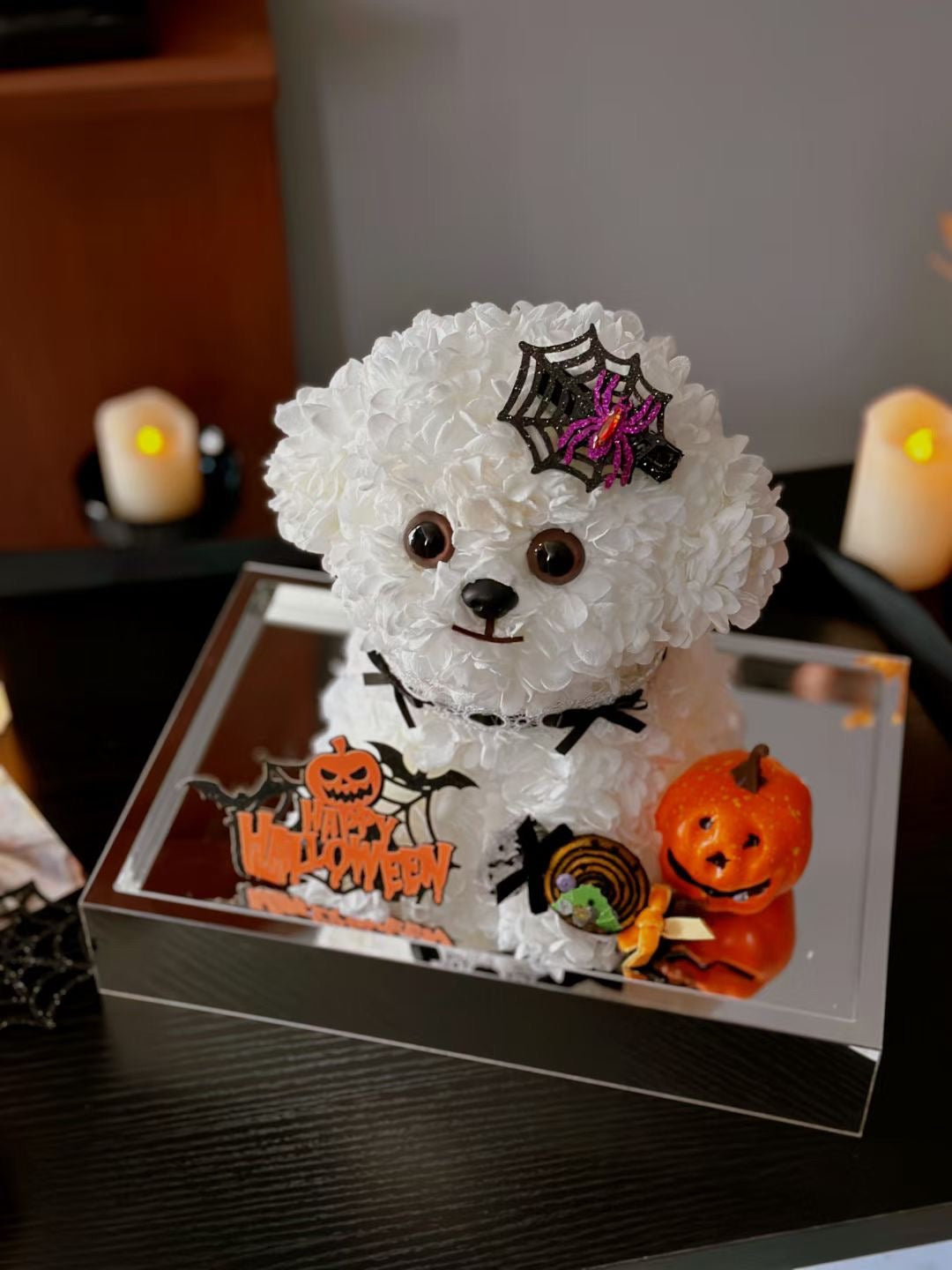 Halloween Limited Preserved Flower Dog | Medium Dog Halloween Display | Trick or Treat Themed Arrangement