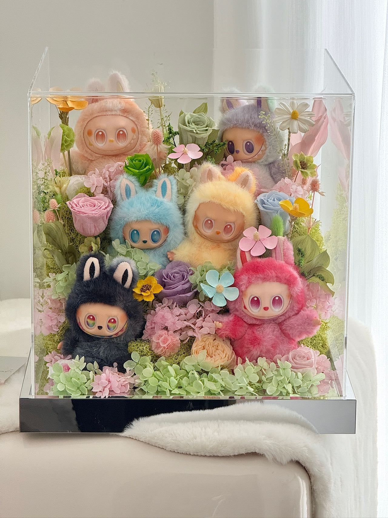 Labubu Inspired doll - Extra Large Preserved Flower Garden with Dolls