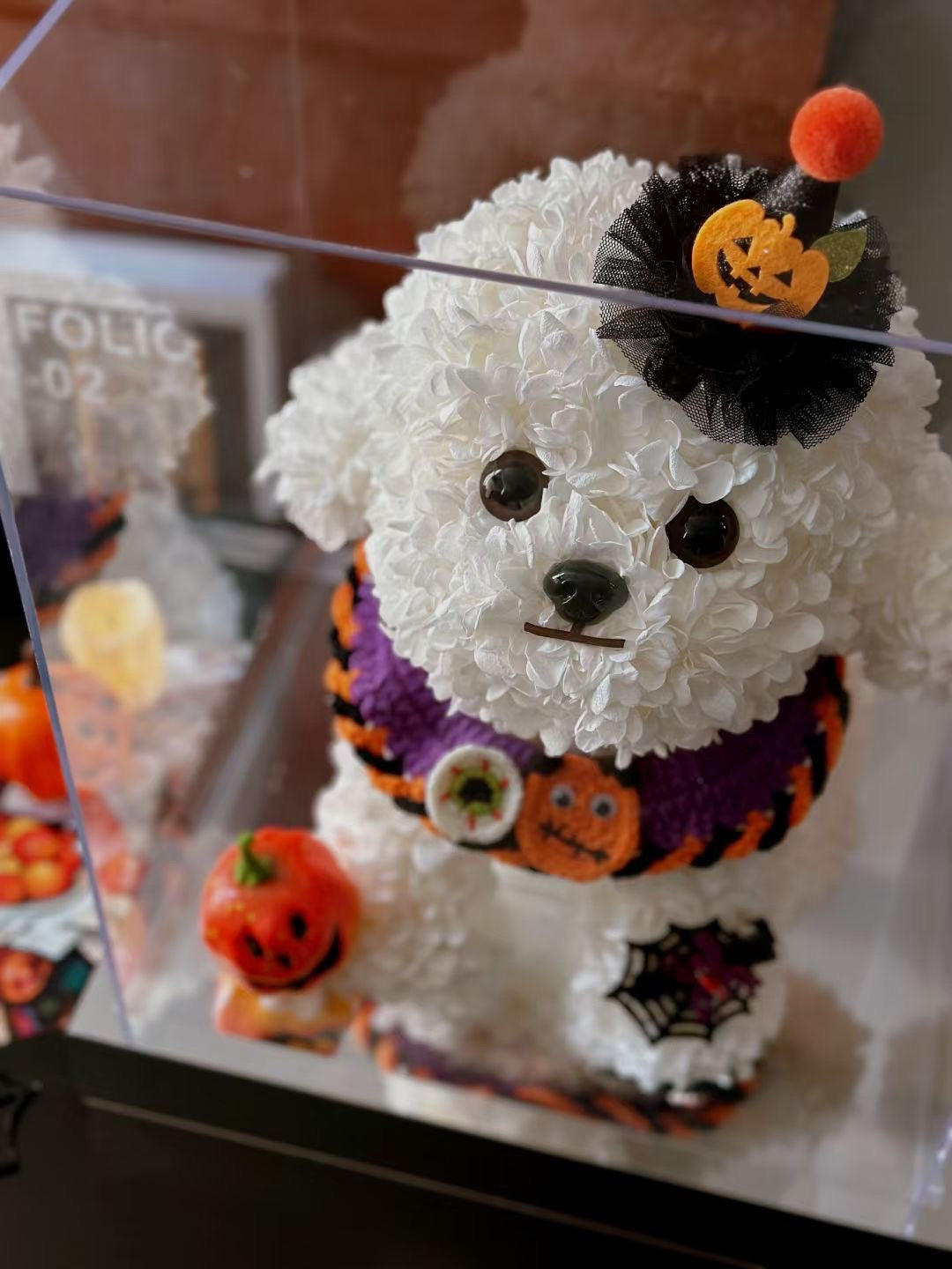 Halloween Limited Preserved Flower Dog | Large Dog Halloween Display | Trick or Treat Themed Floral Art