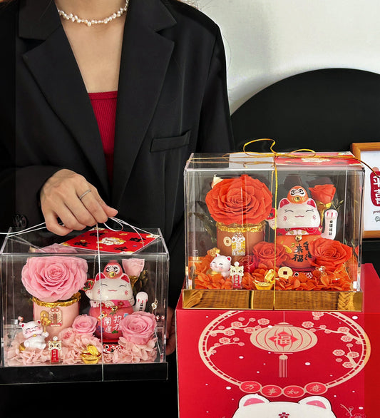 Prosperity Lucky Cat Preserved Flower Box | 招财进宝永生花礼盒
