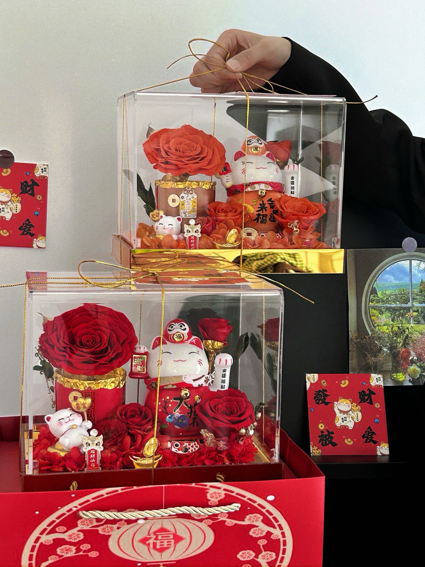 Prosperity Lucky Cat Preserved Flower Box | 招财进宝永生花礼盒