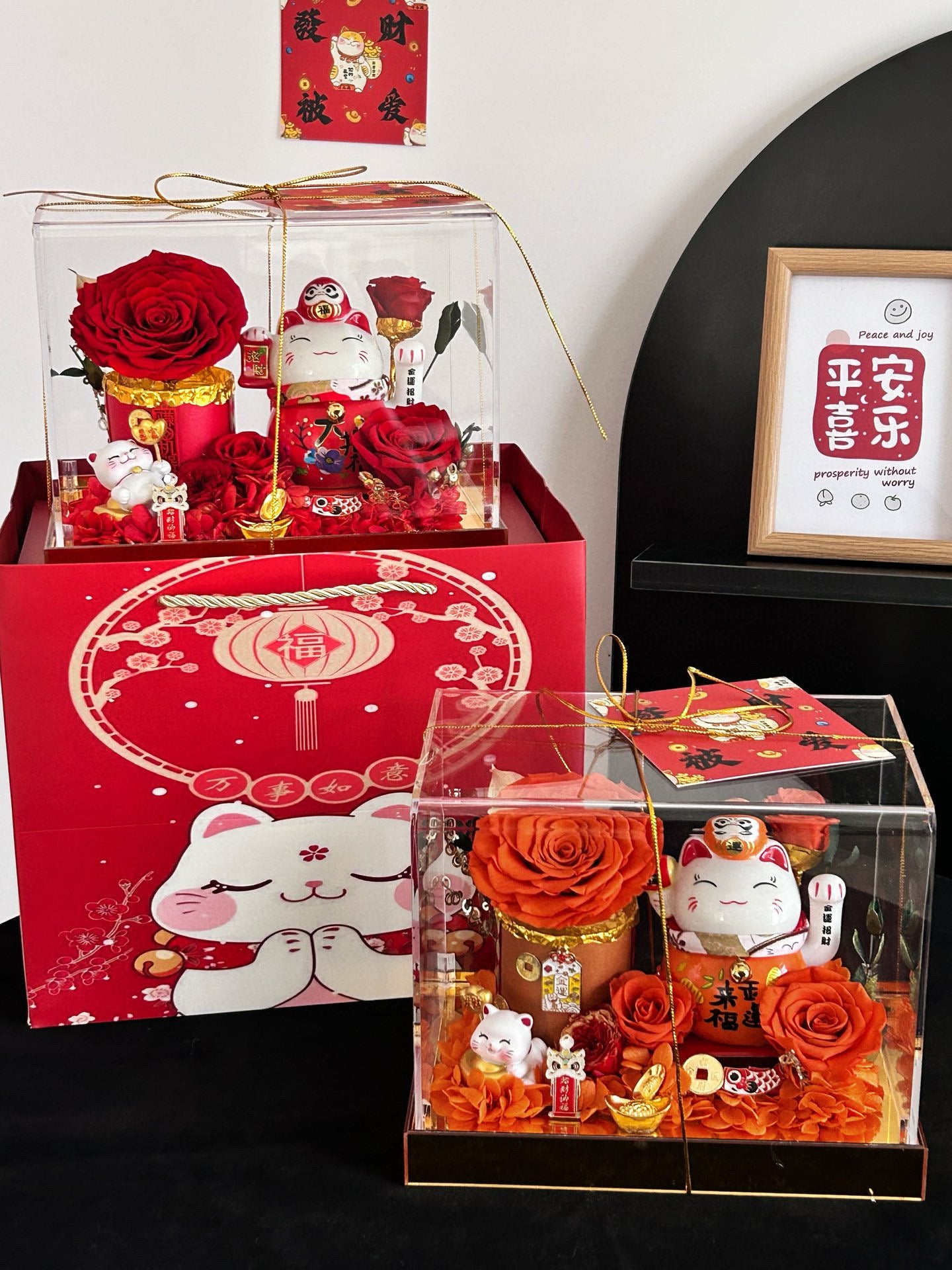 Prosperity Lucky Cat Preserved Flower Box | 招财进宝永生花礼盒