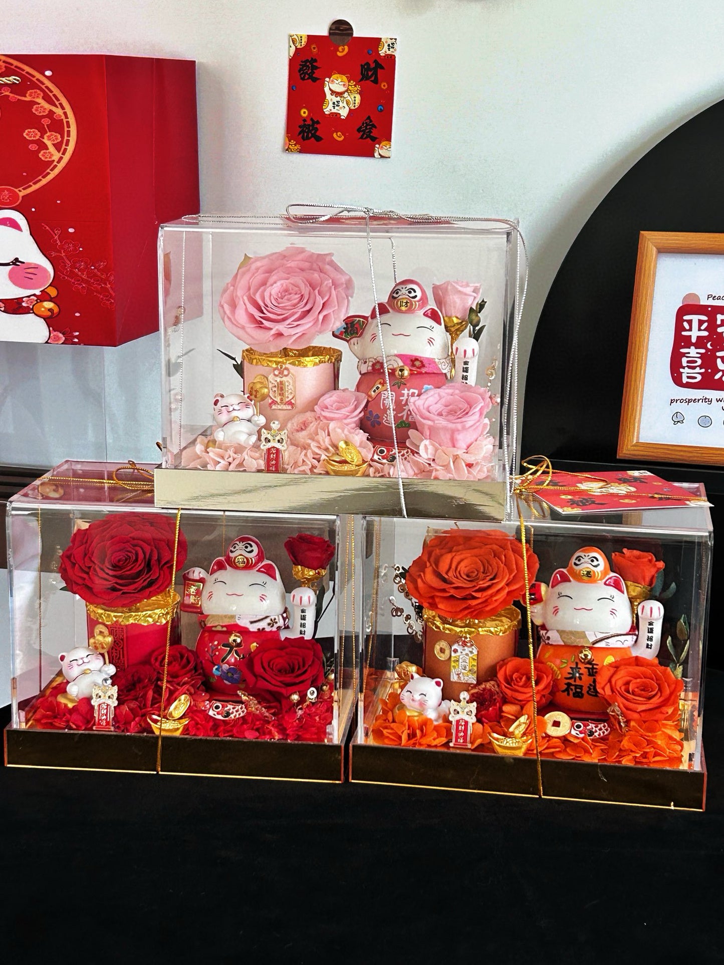 Prosperity Lucky Cat Preserved Flower Box | 招财进宝永生花礼盒