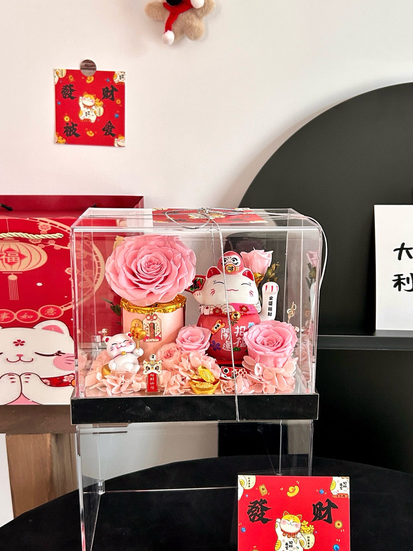 Prosperity Lucky Cat Preserved Flower Box | 招财进宝永生花礼盒