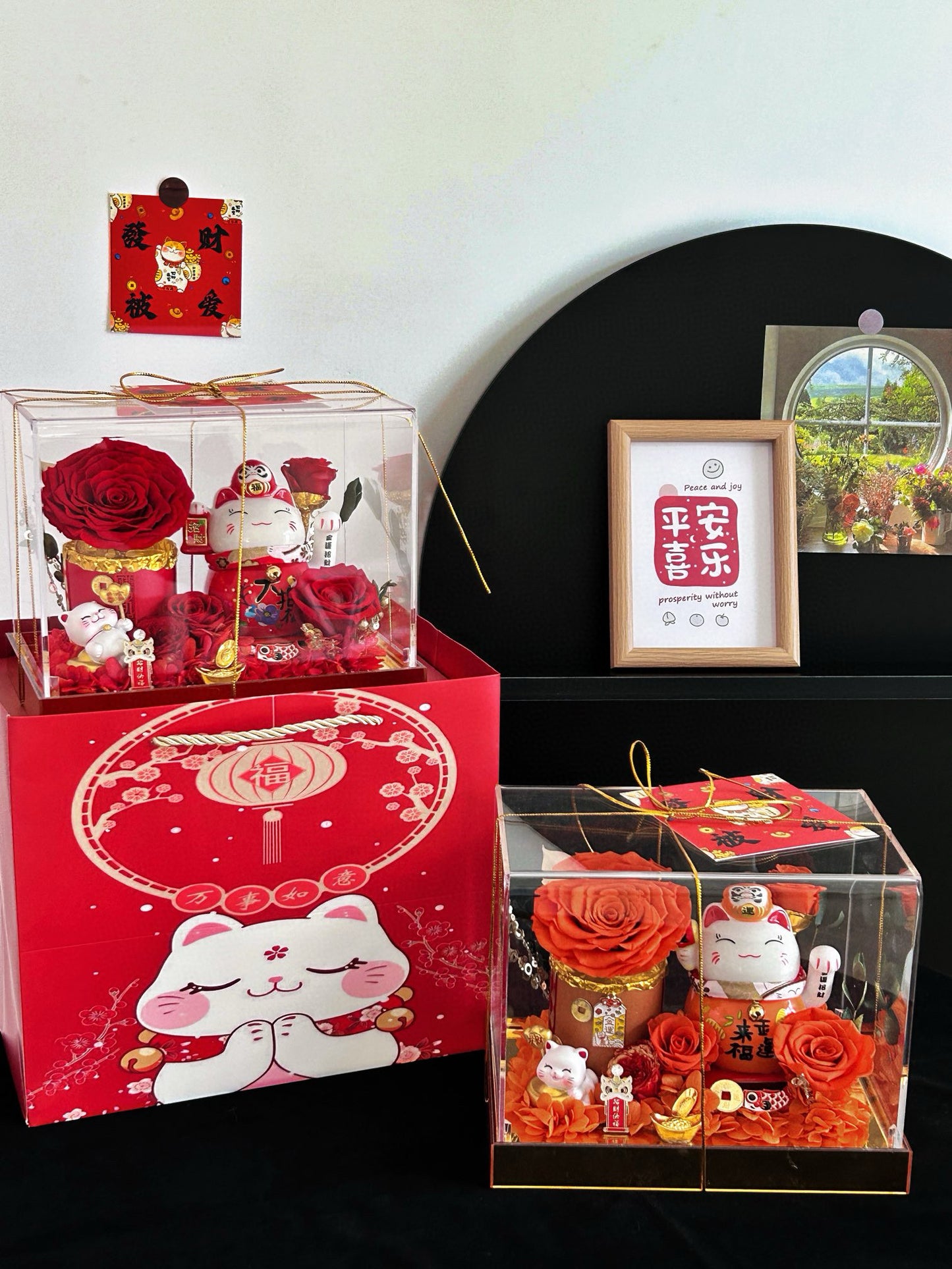 Prosperity Lucky Cat Preserved Flower Box | 招财进宝永生花礼盒